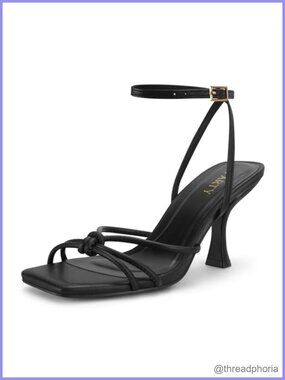 Strappy Kitten Heel Sandals Square Open Toe Buckle Ankle Strap Faux Leather